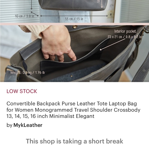 Convertible Backpack Purse Leather Tote Laptop Bag Minimalist Elegant gray - Picture 5 of 5